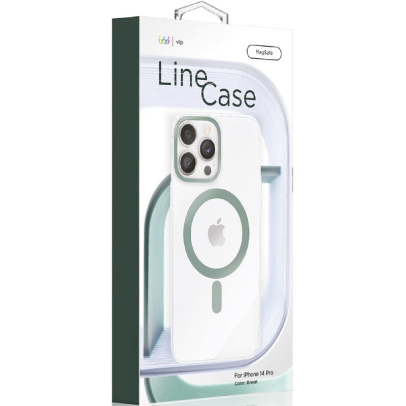 Чехол защитный "vlp" Line case with MagSafe для iPhone 14 ProMax, зеленый