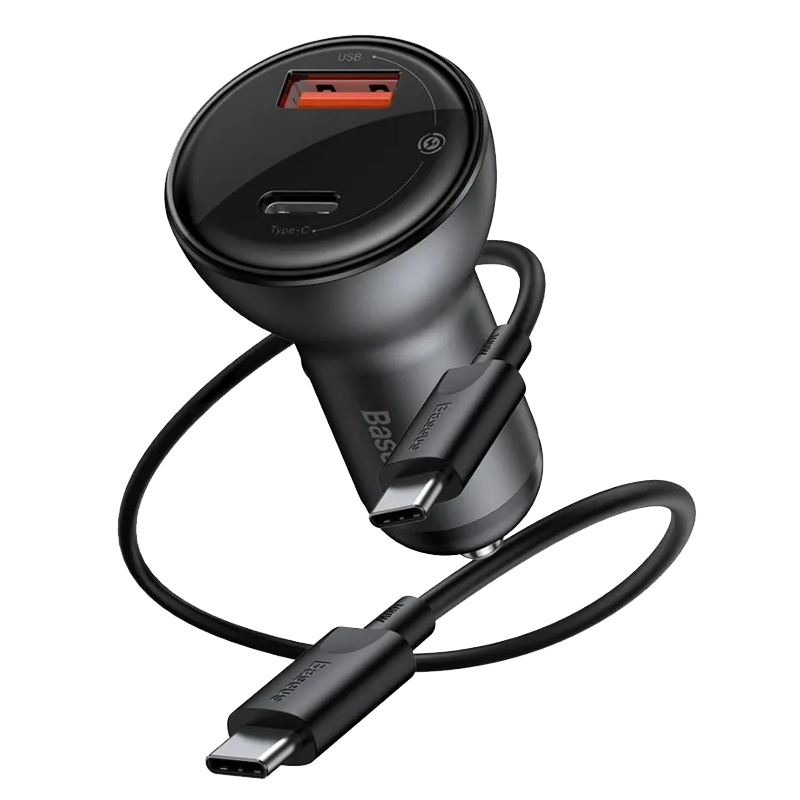 Блок АЗУ Baseus Digital Display PPS Dual Quick Charger Car Charger 45W With Mini Cable Type-C