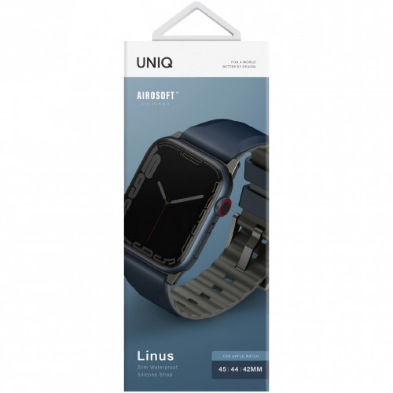 Uniq для Apple Watch 45/44/42 mm ремешок Linus Airosoft silicone strap Blue