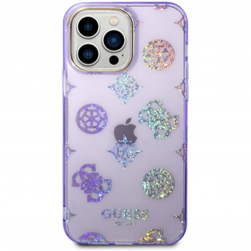 Guess для iPhone 14 Pro Max чехол PC/TPU Peony glitter Electroplated camera Hard Lilac