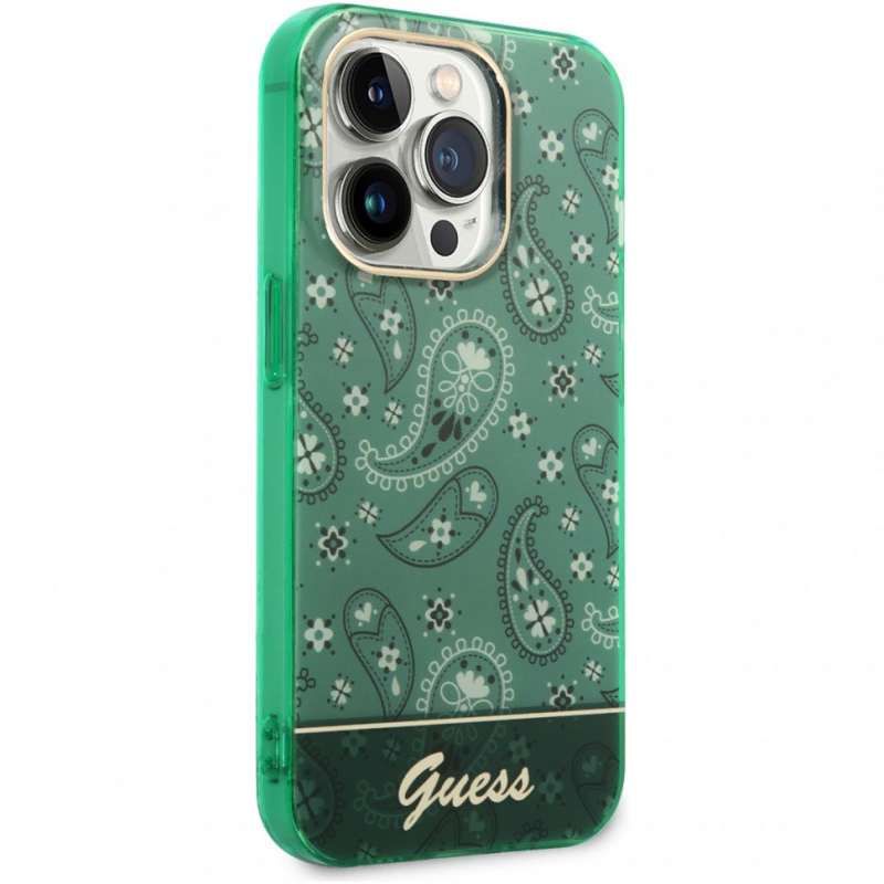 Guess для iPhone 14 Pro Max чехол PC/TPU Paisley Electoplated camera Hard Green