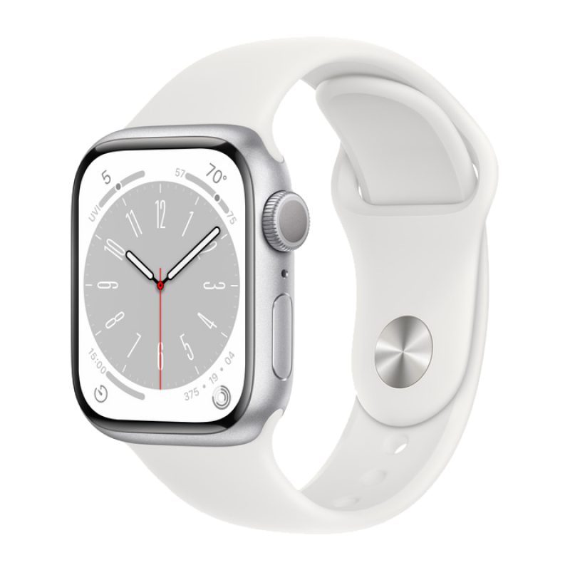 Apple Watch Series 8 45mm Silver Aluminum Case White Sport Band