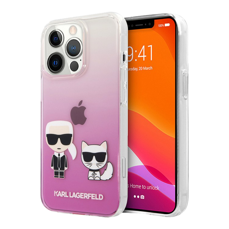 Чехол iPhone 13 Pro Lagerfeld PC/TPU Karl & Choupette Hard Gradient Pink