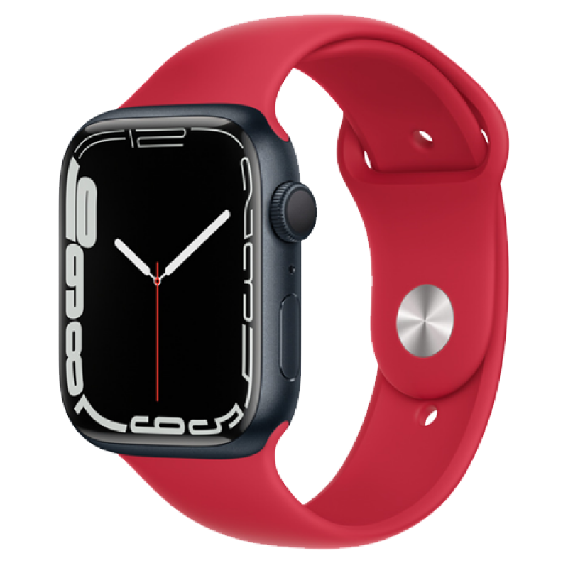 Apple Watch Series 7 45mm Midnight Aluminum Case Red Sport Band