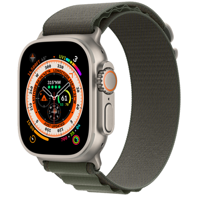 Apple Watch Series Ultra 49mm Titanium Case with Green Alpine Loop