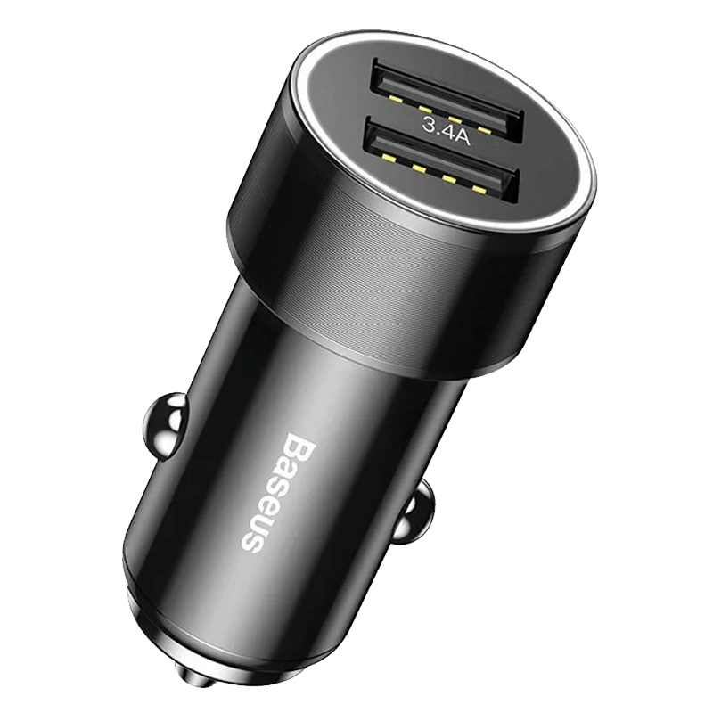 Блок АЗУ Baseus Small Screw 3.4A Dual-USB Car Charging with Lightning cable Set Black