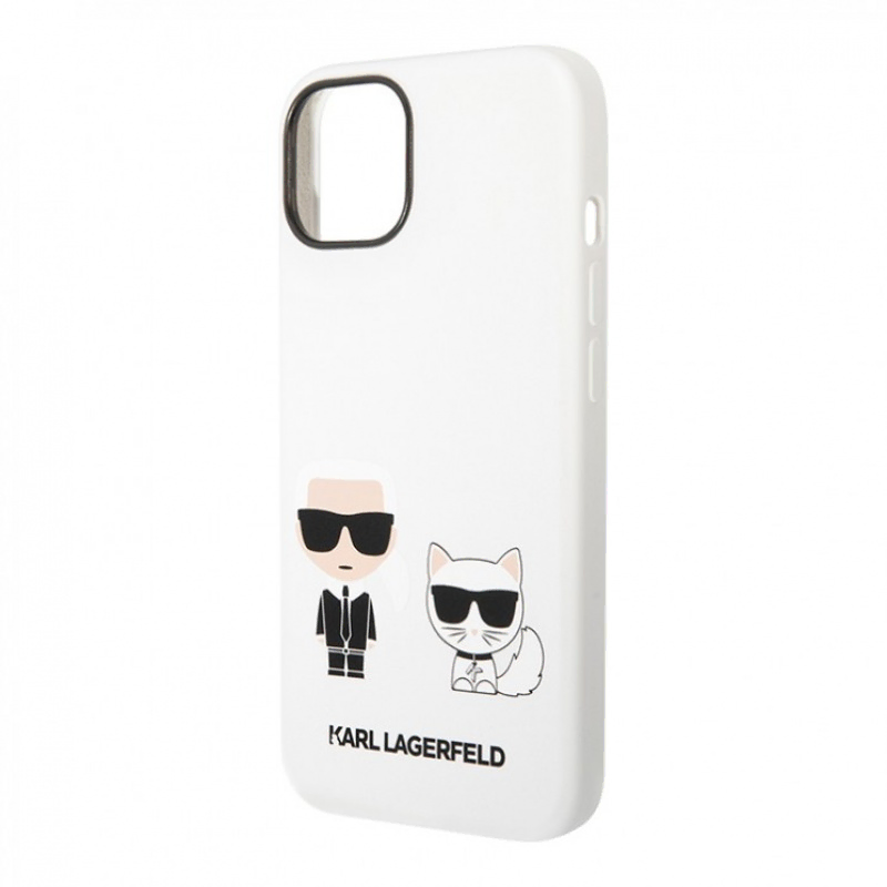 Lagerfeld для iPhone 14 Pro чехол Liquid silicone Karl & Choupette Hard White
