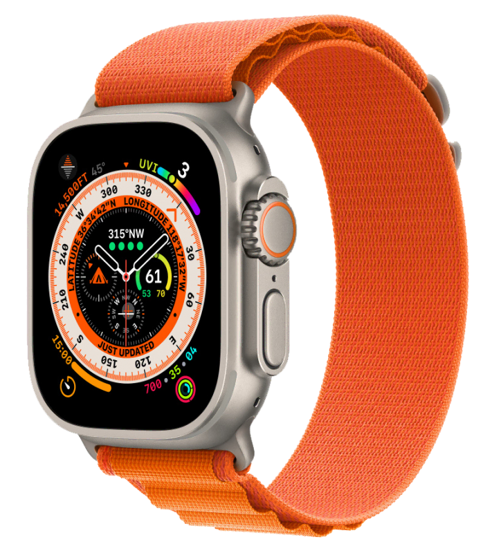 Apple Watch Series Ultra 49mm Titanium Case with Orange Alpine Loop L
