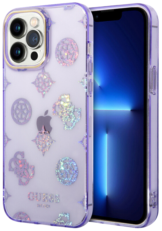 Guess для iPhone 14 Pro Max чехол PC/TPU Peony glitter Electroplated camera Hard Lilac