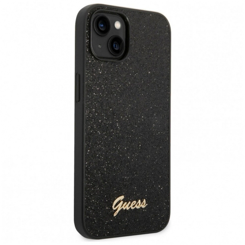 Guess для iPhone 14 Pro Max чехол Glitter flakes w Metal logo Hard Black