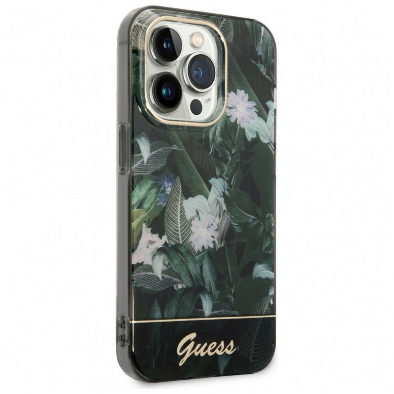 Guess для iPhone 14 Pro чехол PC/TPU Jungle Electroplated camera Hard Green